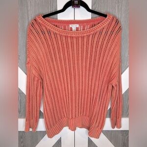 B15.9 Tribal Jeans Crochet 100% Cotton Open Weave Sweater Salmon Pink Medium